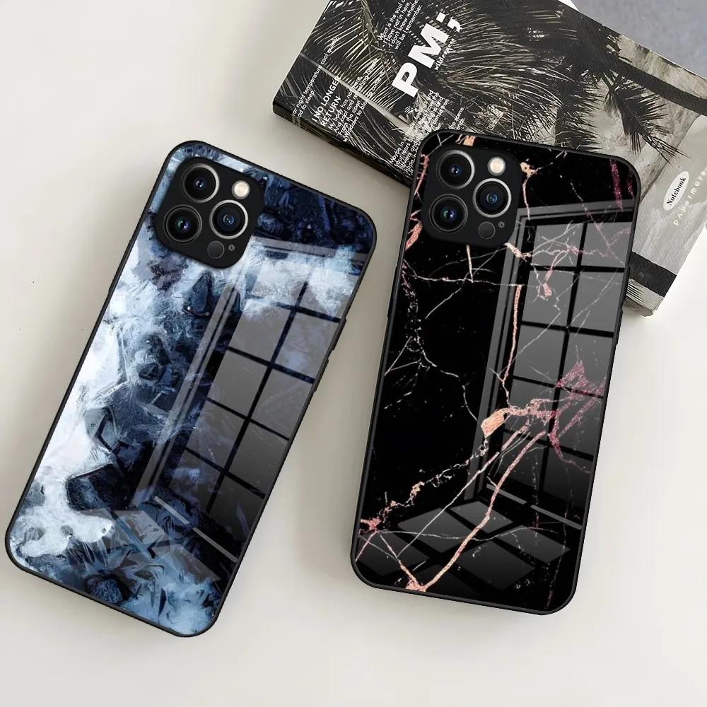 Jade Stone Marble Phone Case for iPhone 15 Pro 14 13 12 11 Mini X XS XR Max 6 8 Plus SE 2020 Glass Design Cove 