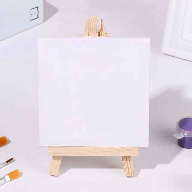 3Pcs Mini Blank Canvas Easel Set 10x10cm Small Tiny Painting Easel Multifunctional Wooden Frame Drawing Decoration Board 4