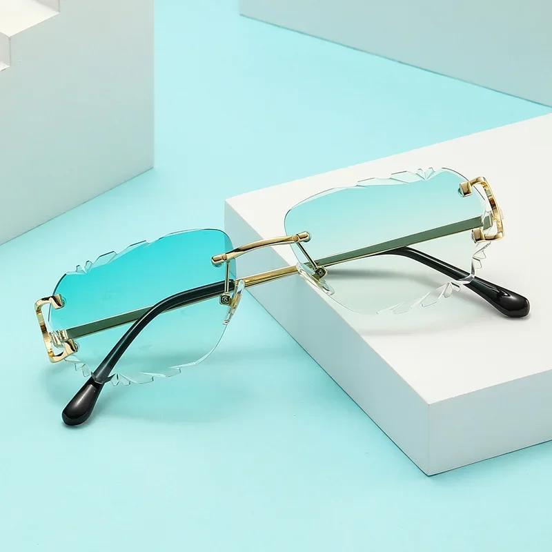 Top Bar Rimless Sunglasses Women Men Gradient Lens Metal - Temu