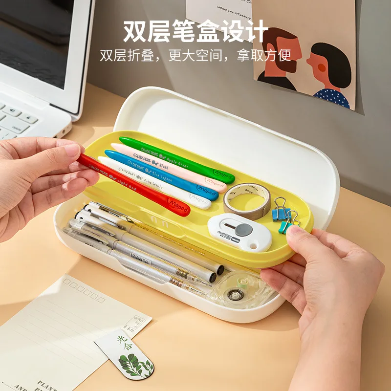 

Large capacity double-layer pencil box Korean creative robot stationery box simple storage student pencil box wholesale