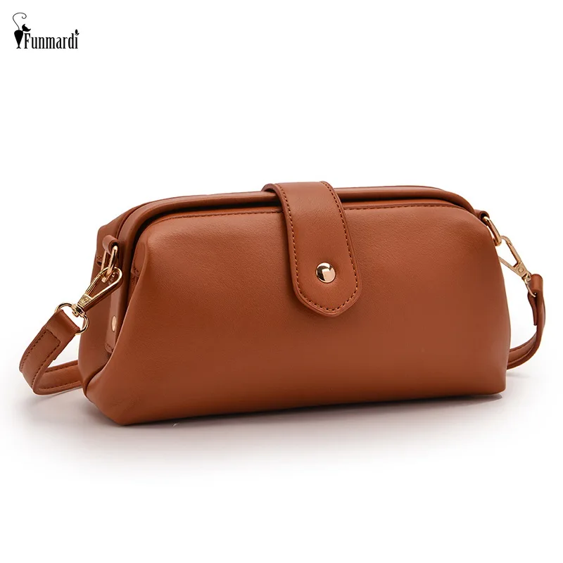 

FUNMARDI Vintage PU Leather Crossbody Bag For Women Small Doctor Flap Bag And Purse Female Wallet Retro Shoulder Bags WLHB2799
