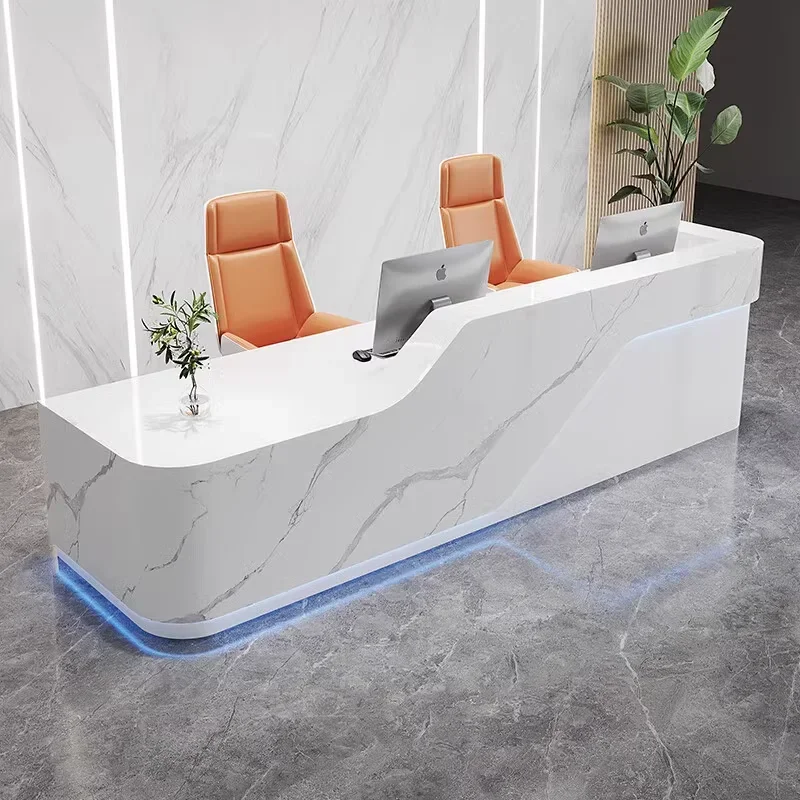 White with Striped reception desk can Color and for Beauty Salon counter Font Desk