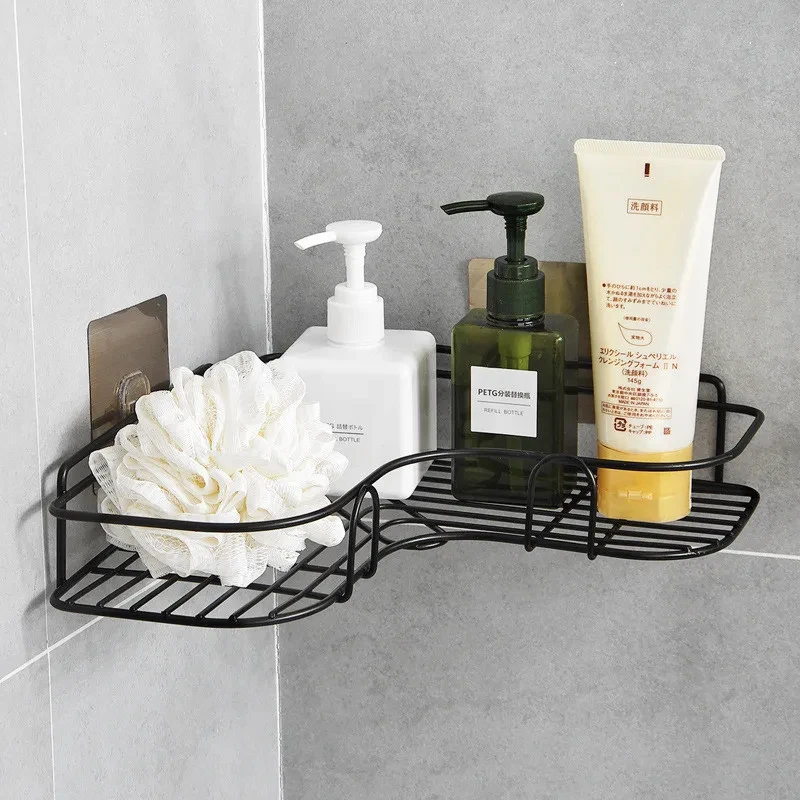Bathroom Shelf Shower Wall Mount Shampoo Storage Holder With Suction Cup No Drilling Kitchen Storage Bathroom Accessories 4