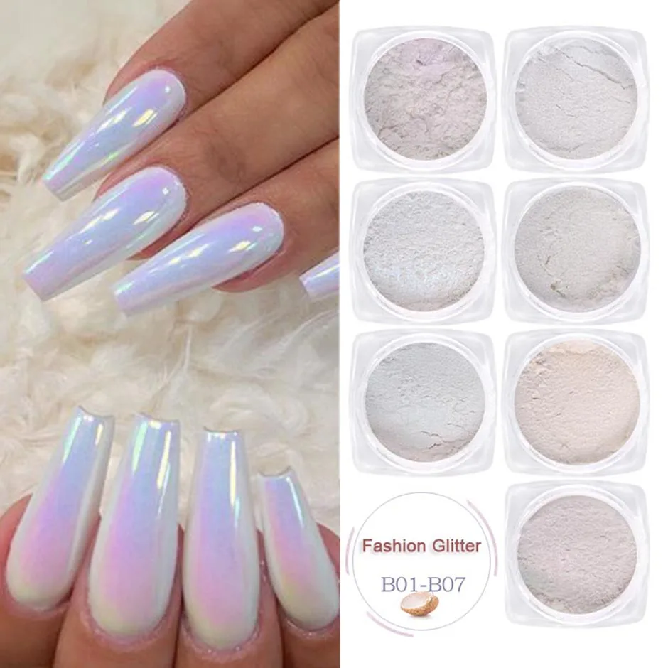 Nail Powder Nail Glitter Nail Decoration Nail Decorations Nail Powder Set 7pc Pearl Nail Glitter Brush Set Rub Dipping Powder for Nails Manicure Holographic Mirror Mermaid Gold Blue Nail Dust GLB01-07-1