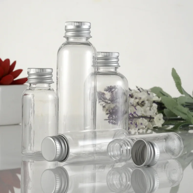 Clear Plastic Bottle With Aluminium Screw Cap Small Jars Cosmetic Container Travel Kit Empty Refillable Bottles Jar 5/10/20/30ml refillable bottle cosmetic sample container
