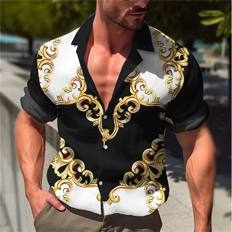Men's Long Sleeve Button Shirt Fashion Luxury New Designer Design Apparel Music Flower HD Pattern Soft and Comfortable
