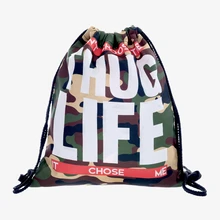 3D Printed Thug Life Camo Drawstring Bag Fashion Mochila Cuerda Out Door Drawstring Backpack Women Men Modis String Bag Girl