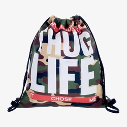 3D Printed Thug Life Camo Drawstring Bag Fashion Mochila Cuerda Out Door Drawstring Backpack Women Men Modis String Bag Girl