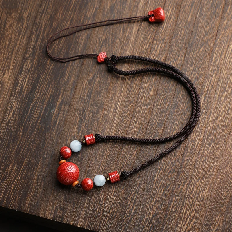 

Natural Raw Mineral Cinnabar High Content Imperial Sand Clavicle Chain Moire Bead Necklace Lady