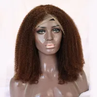 Perruque Lace Closure Wig Remy Indienne Naturelle, Cheveux Crépus Bouclés, Brun Foncé, 4C 1