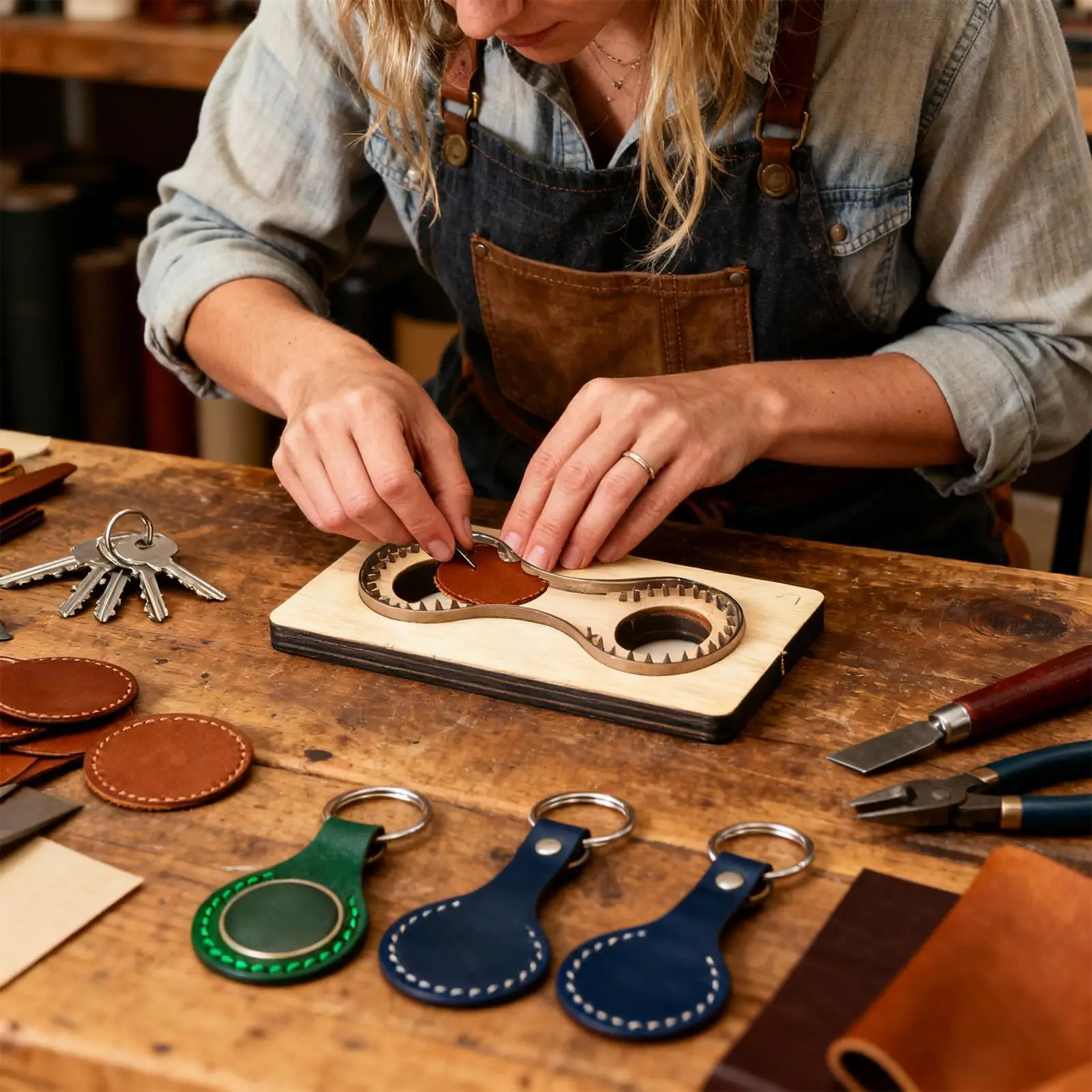 Leather Keychain Cutting Die Precise Wooden Multipurpose Leather Keychain Embossing Die Mold For Small Projects Wallet Cards