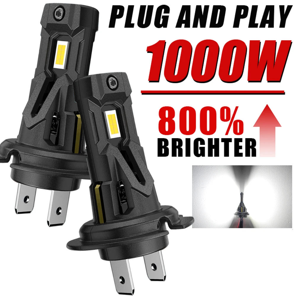 1000W 2개입 H7 LED CANBUS 헤드라이트 1:1 미니 무선 60000LM 8054 CSP 팬 장착 헤드램프 자동차 다이오드 램프 H7 터보 자동차용 LED