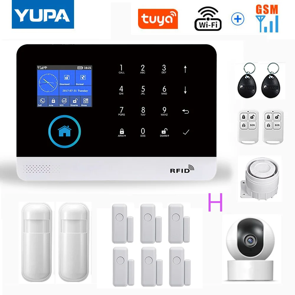 WIFI GSM Home Security Alarm System With Wireless Motion Sensor Detector Burglar Anti Theft TUYA APP Supports Alexa & Google ring alarm pad Alarms & Sensors