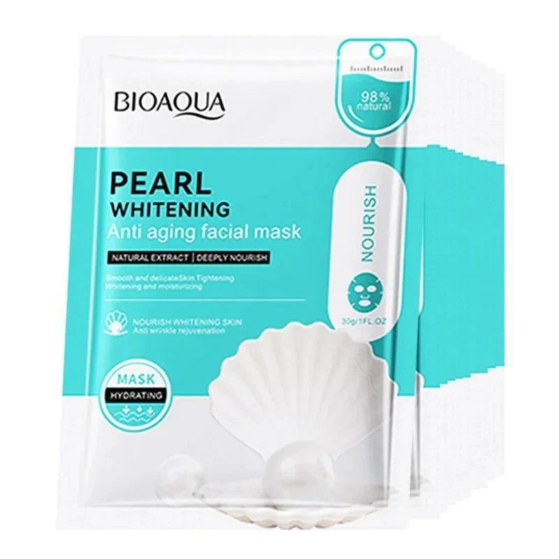

10pcs BIOAQUA Pearl Whitening Facial Masks Moisturizing Nourishing Anti-aging Anti-wrinkles Beauty Face Mask Skincare
