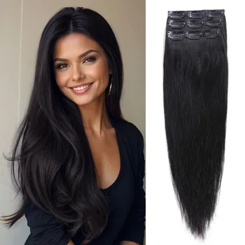 Clip nelle estensioni dei capelli Capelli umani 90g Clip a testa intera nelle estensioni naturali dei capelli umani Capelli clip-on