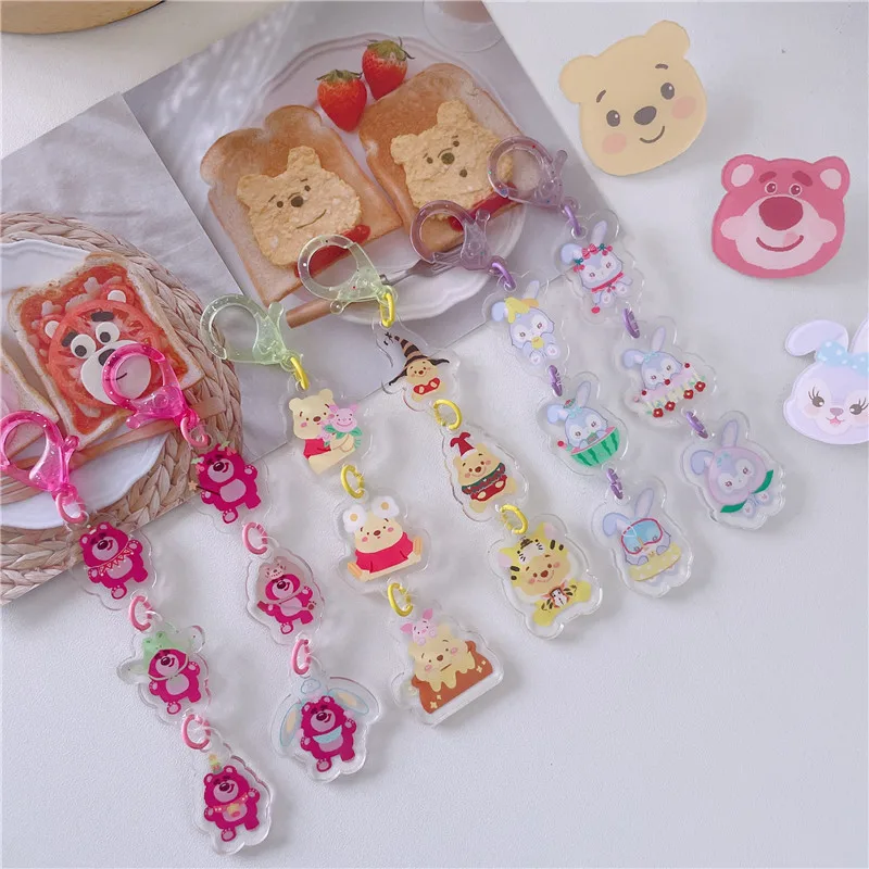 

1 Pcs Disney Creative Keychain Anime Figures Lotso Stellalou Winnie The Pooh Theme Plastic Keychain Student Jewelry Bag Pendant