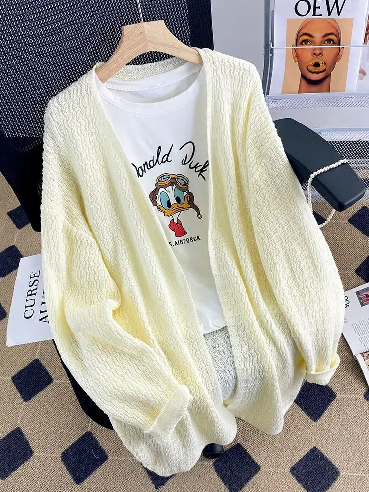 

Sun Protection Cardigan Women Thin Ice Silk Knitted Jacket Summer Coat Long Sleeve Air Conditioning Shirt Dresses Coverall