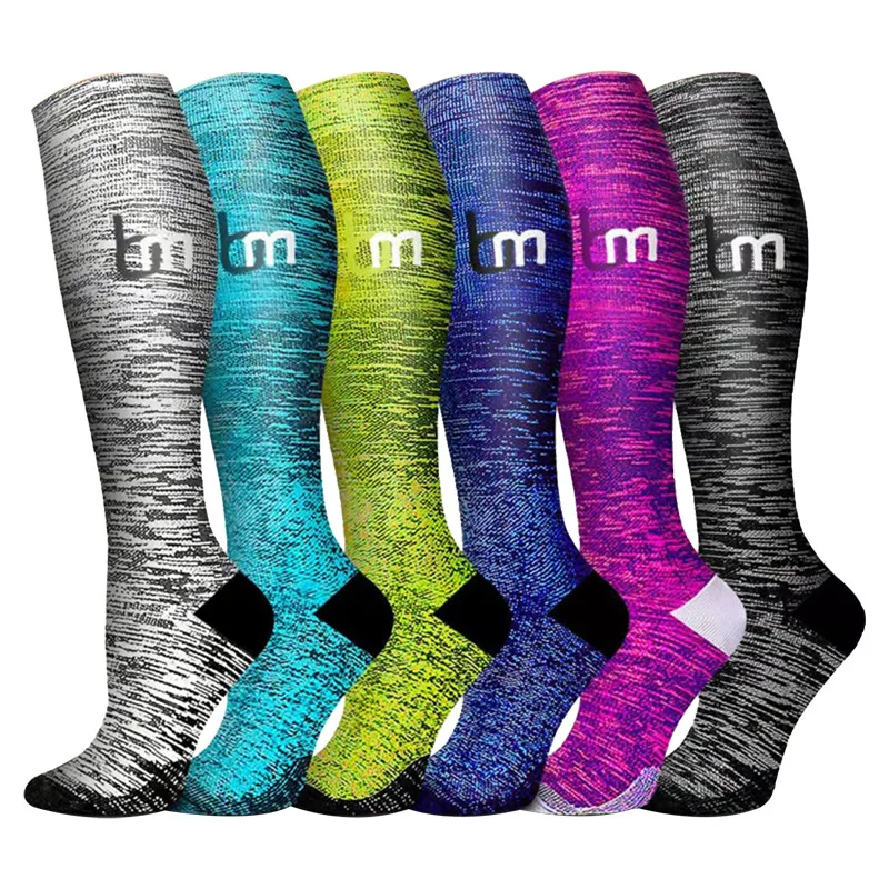 

6 Pairs Compression Socks Men With Varicose Veins Running Fitness Elastic Socks Letter Long Tube Basketball Rugby New Cycling