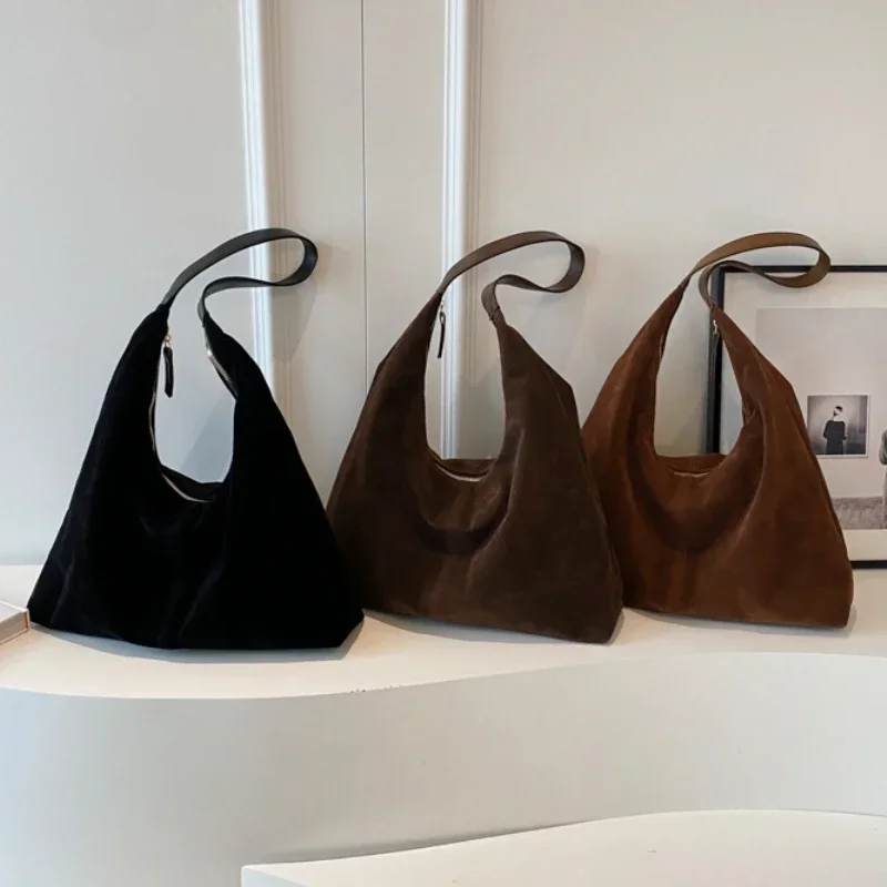 Vintage Suede Large Capacity Tote Bag - Autumn/Winter Fashion Trend