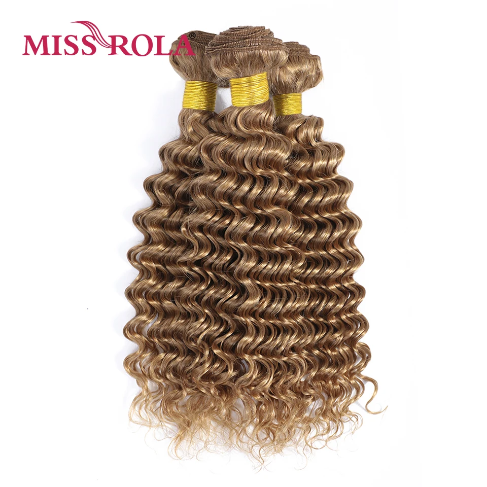 Miss Rola Brazilian Deep Wave Human Hair Bundles 1/3/4 Bundles 27# Blonde 99J BUG Ombre Remy Hair Extensions Double Wefts