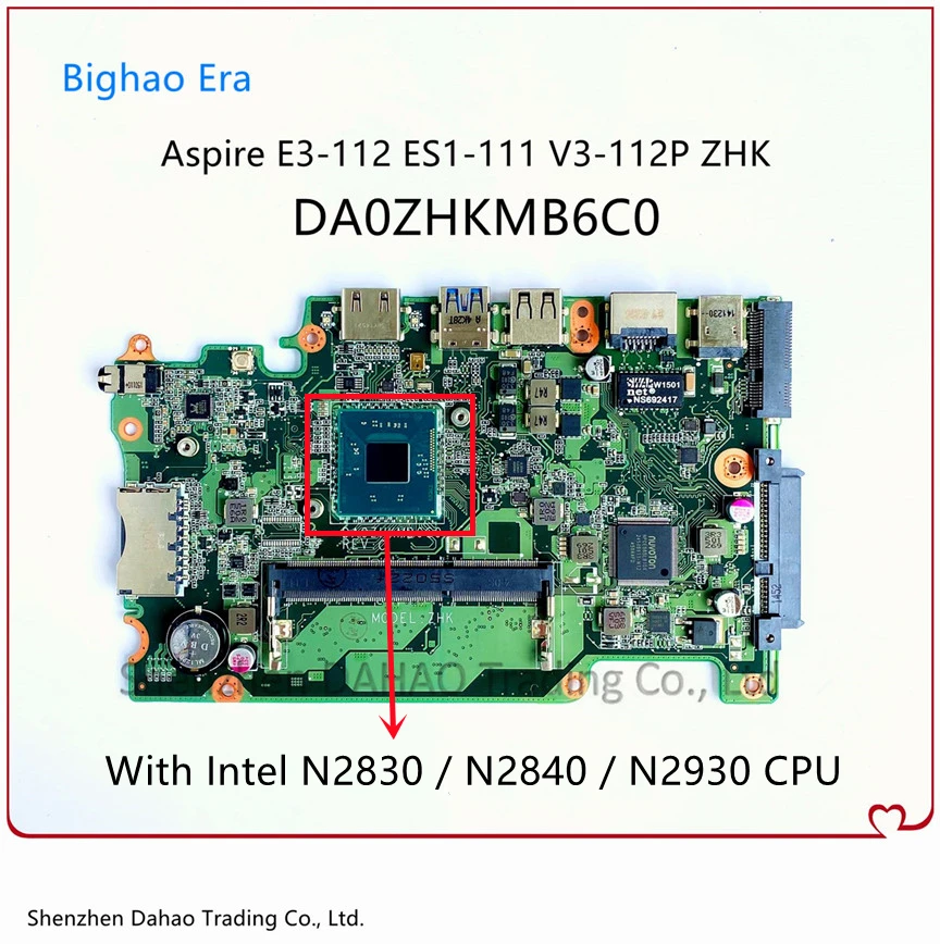 (Бесплатная доставка) DA0ZHKMB6C0 для Acer Aspire E3-112 ES1-111 ZHK материнская плата ноутбука DDR3L с