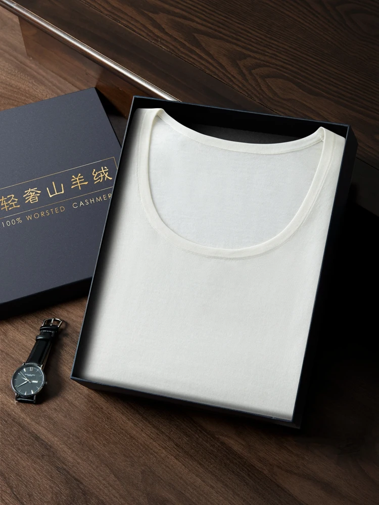 CHICUU Luxury Men Worsted Cashmere A-class Vest Summer Thin Breathable Sleeveless O-neck Cashmere Knit Sweater Tops