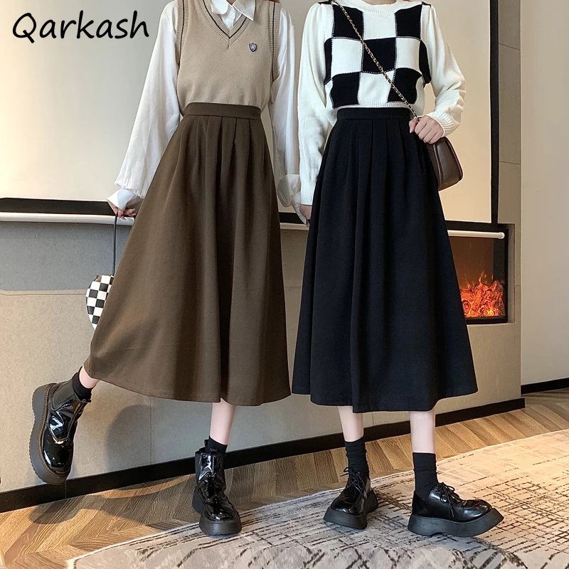 

Skirts Women Midi Faldas Ulzzang Chic New Collection Young Style Fashion Friends Basic Mujer All-match A-line Korean Street Pure