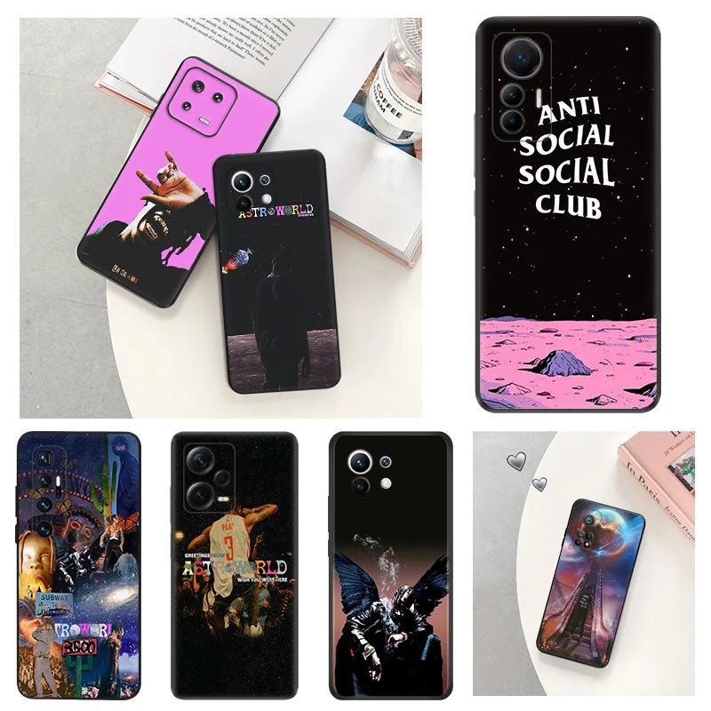 Custodie Per Telefoni Per Xiaomi 13 Pro 12X 12T Redmi Note12 12S 12C A2 A1 Cc9 12Lite Travis Scott Singer Black Soft Anti-Drop Cover