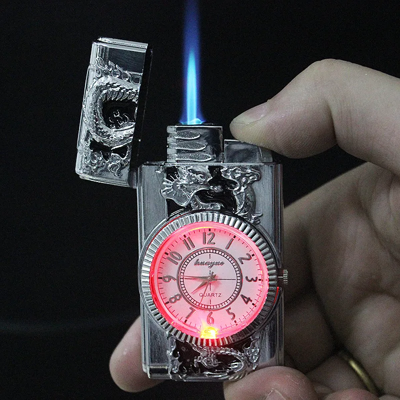 Luxury LED Gold Watch Windproof Jet Butane Lighter Torch Turbo Gas Inflatable Lighter Cigar Cigarette Accessories Men's Gift For Smoking Accessories Gas Lighter Lighter Accessories Torch Lighter