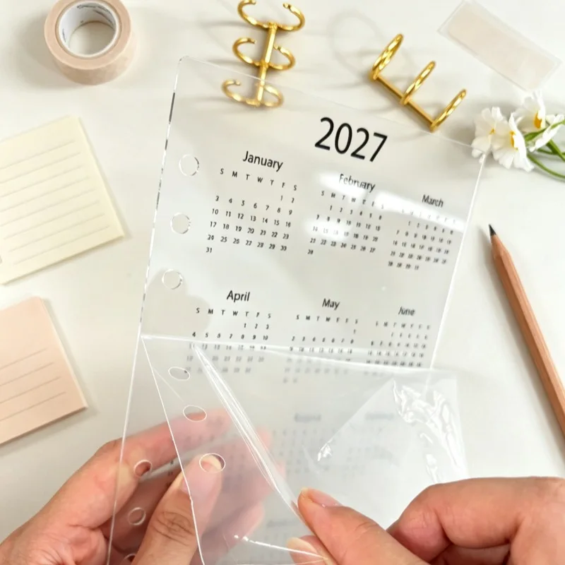 Calendario 2027 con divisori in acrilico A5/A6, pagine interne a sei fori per calendario a fogli mobili, indicatore per agenda del prossimo anno - immagine 2