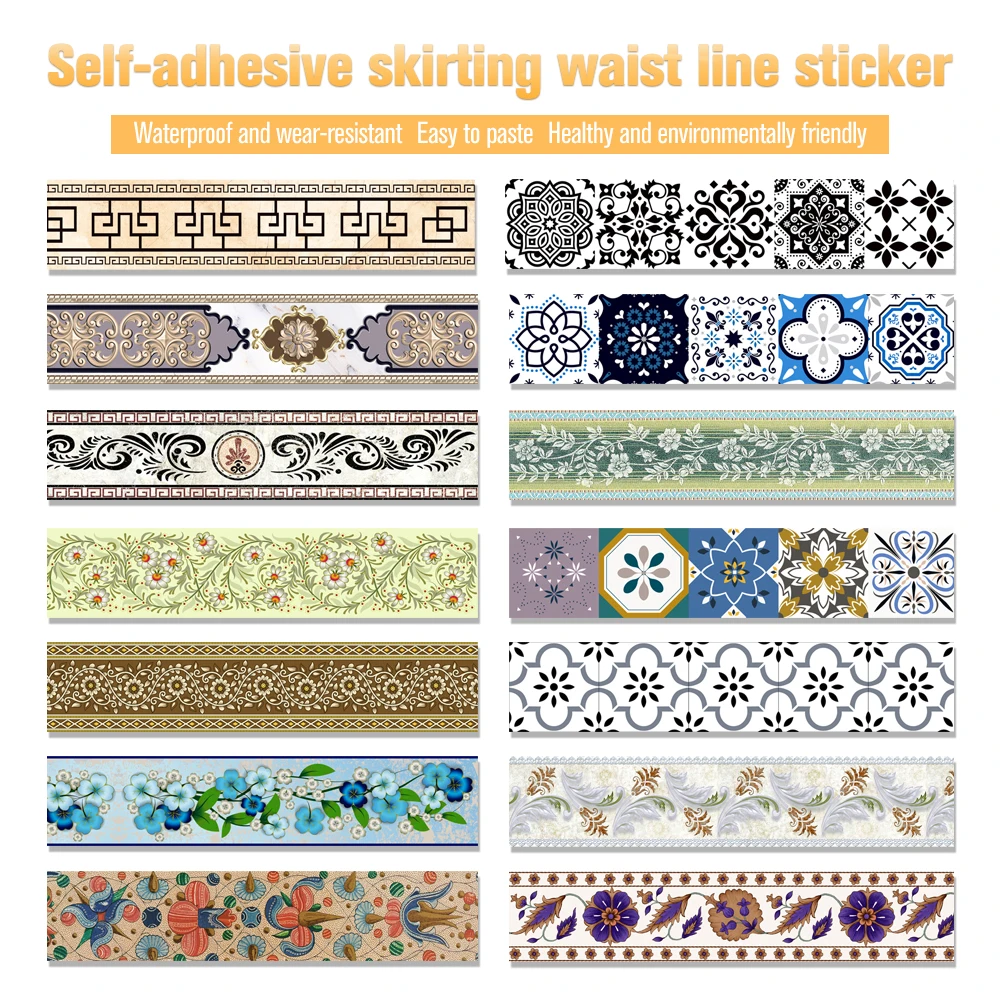 Wall Stickers 23 Styles Self-adhesive Waist Line Decorative for Bathroom Skirting Floor Tiles