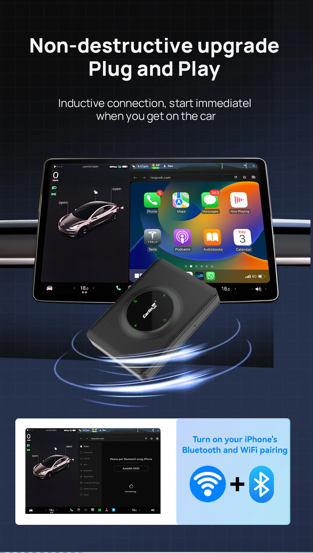 CarlinKit T2C  ī÷ AI ڽ, 4G SIM LTE  ,  ׽   