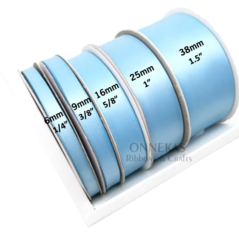 Blue Double Face Satin Ribbon – High-Density Polyester Fabric, Multiple Widths Available, 100 Yards