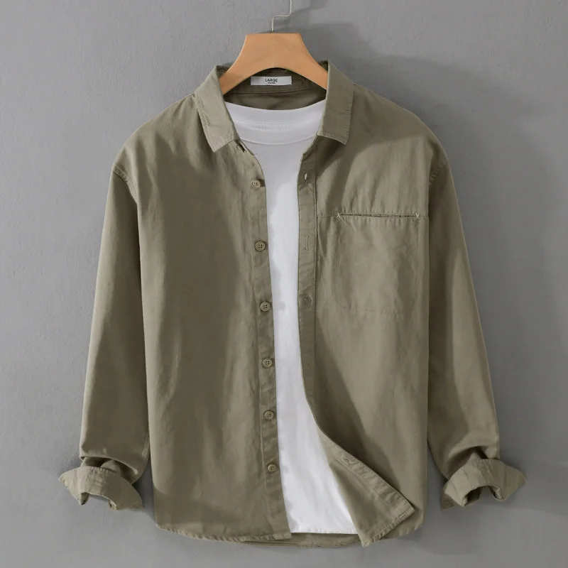 

2023 Spring and Autumn Men's Casual Long Sleeve Shirt Simple and Versatile Fashion Loose Solid Color Shirt New 9647