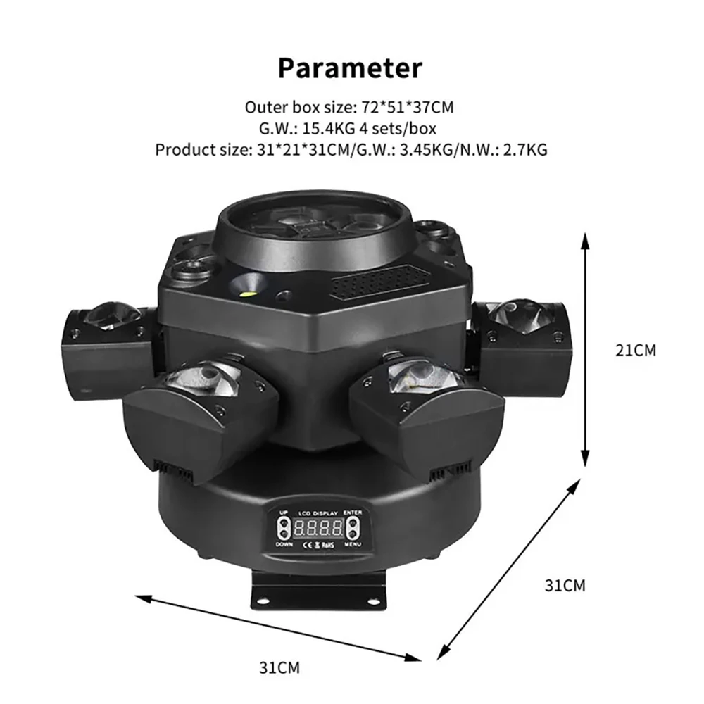 150 W sechsarmige kleine King Kong professionelle Bühnenlichter mit Fernbedienung, DMX512-Steuerung, DJ-Disco-Lichter mit Laser für Hochzeitsfeier – Detail 10