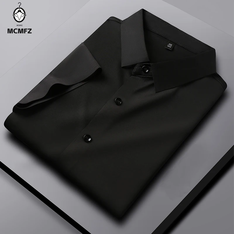 New Men's Business Casual Short Sleeved Solid Color Shirt Wrinkle Resistant Wrinkle Free Comfortable All Season Versatile Top 4