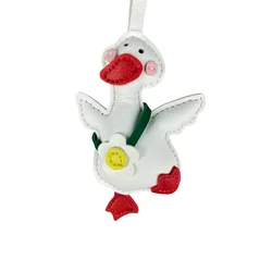 Handcrafted Leather Duck and Flower Charms - Elegant Animal Bag Accessories (White Duck)