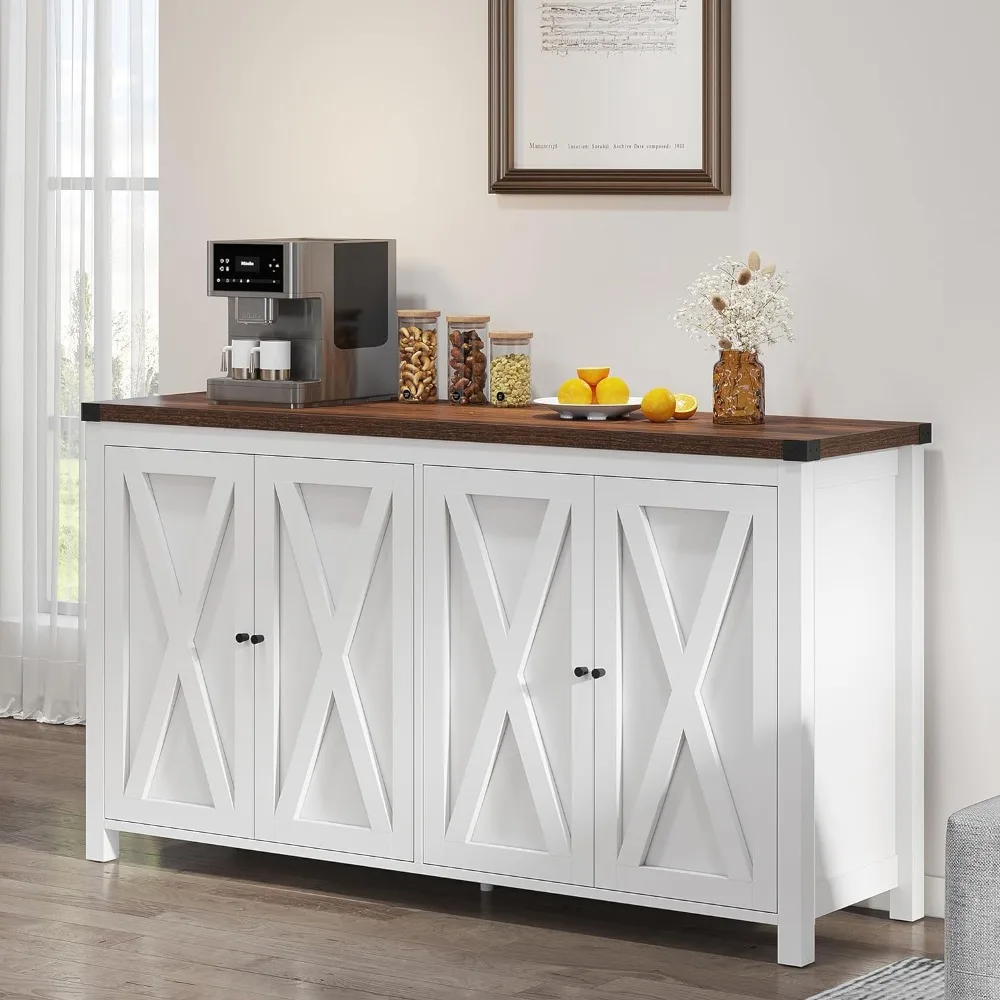 

Farmhouse Sideboard Buffet Cabinet with 55'' Large Kitchen Storage Cabinet, with Adjustable Shelf for Kitchen,White