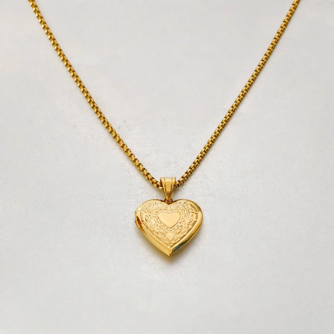 Heart locket and chain detail macro shot