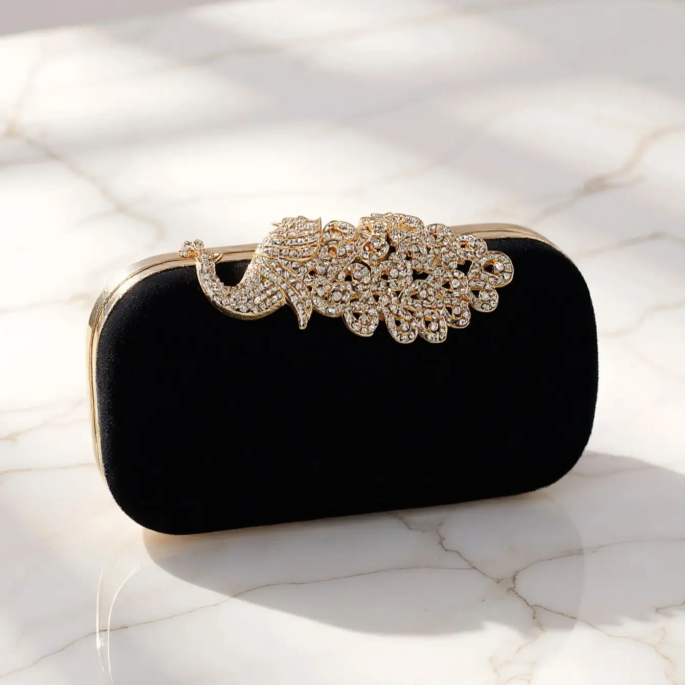 Red Velvet Clutch Bag with Rhinestones and Metal Chain for Women