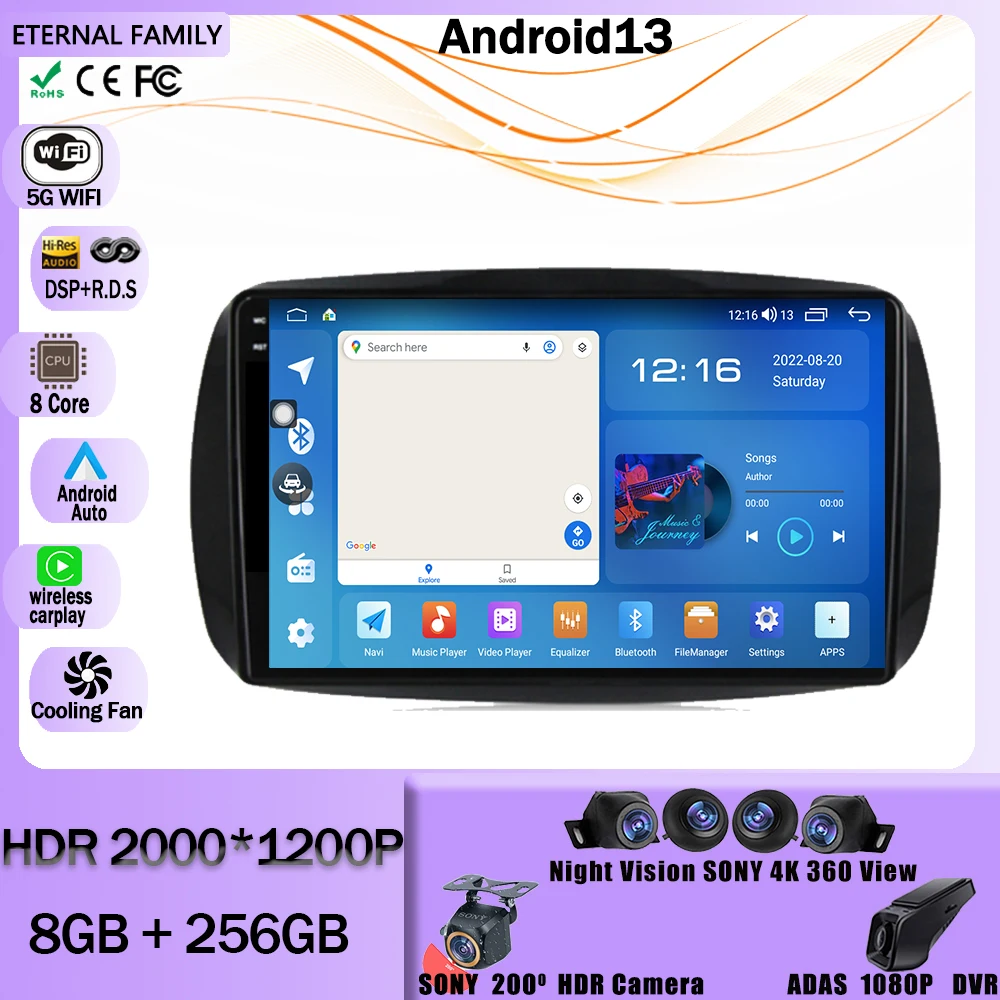 

Car Radio Android 13 Carplay For Mercedes Benz Smart 453 Fortwo 2014 - 2020 Autoradio Multimedia Player QLED DSP Stereo Headunit