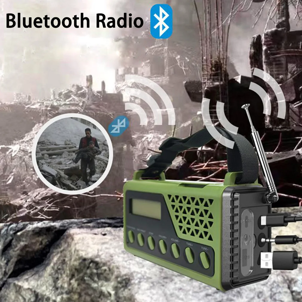 SY-1199 다기능 FM 비상 라디오 휴대용 블루투스 라디오 10000mAh 핸드 크랭크 태양광 AM/FM/SW 라디오 보조 배터리