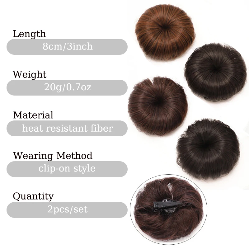 2Pcs Hair Bun Extensions Donut Chignon Hair Wig Synthetic Black Brown Wig Hair Clips for Kids Daily Use Children's Hairpieces