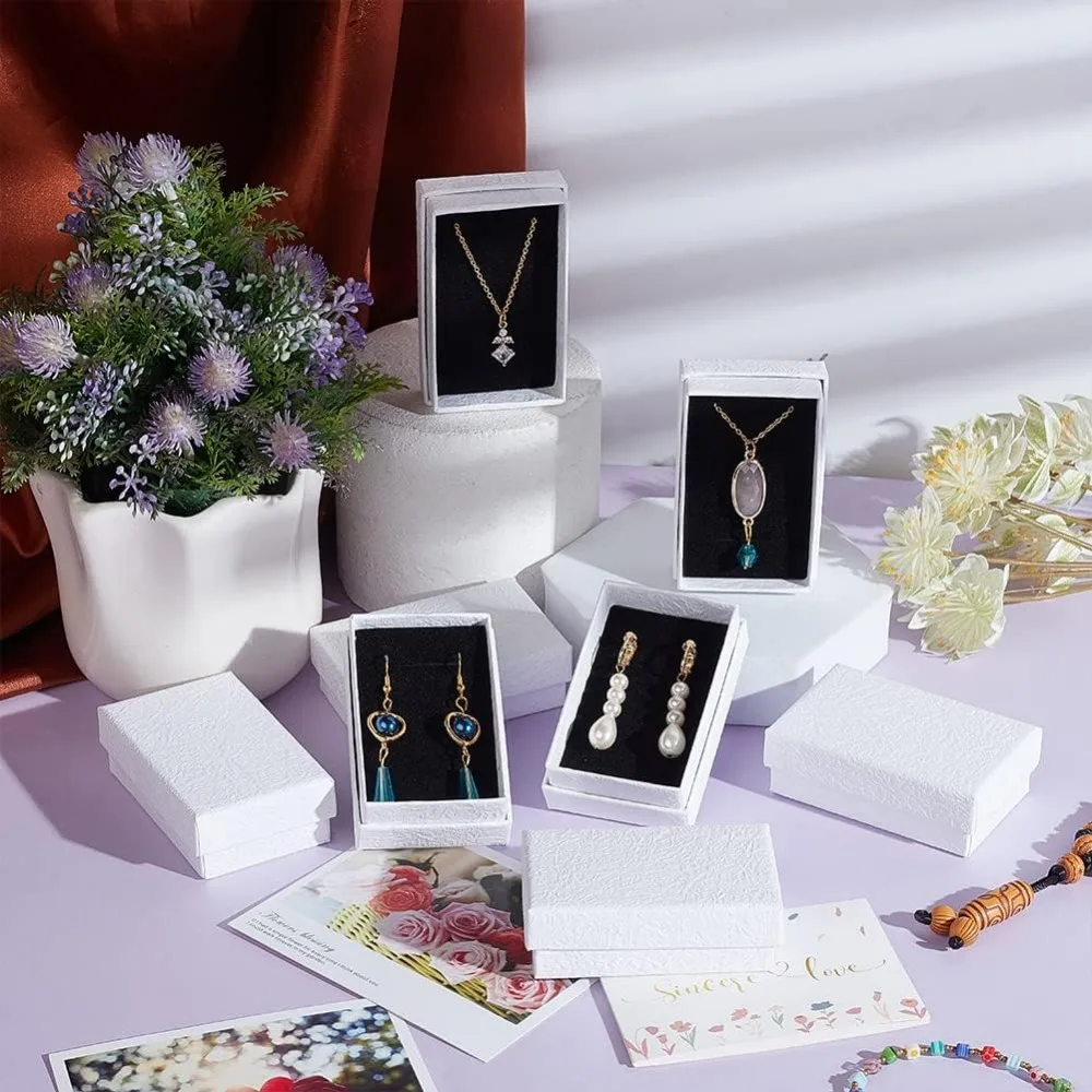 24Pcs White Texture Cardboard Jewelry Boxes 3.2x2" Paper Gift Box Cardboard Packaging Box with Black Sponge Inside for Necklaces jewelry box