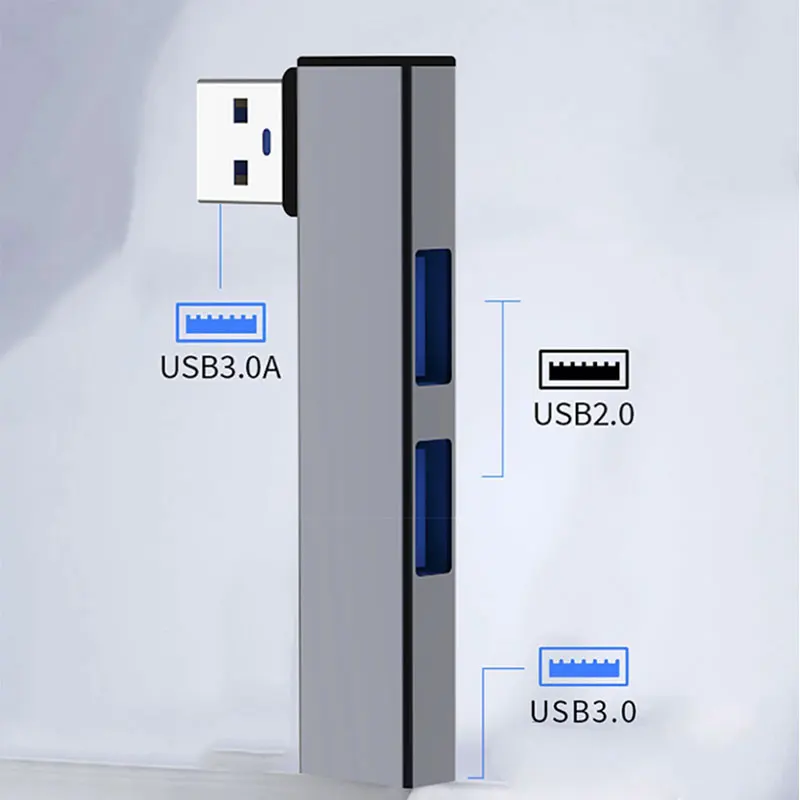 USB Hub, 3-Port Aluminum USB Hub with USB 2.0 Port and USB 3.0 Port, USB Splitter, USB Extender for Laptop, PC, Flash Drive, HDD - 2