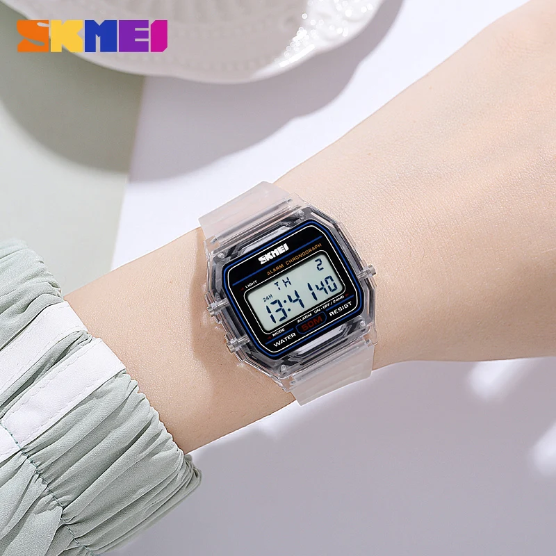 SKMEI 2056 Fashion Sport Watch For Men Student Date Stopwatch Waterproof Transparent Case Strap Casual Military Electronic Clock