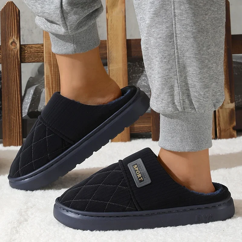 Men's Cotton Slippers Winter 2025 New Style Home Use Non-Slip Indoor Warm Couple Waterproof Slippers Autumn