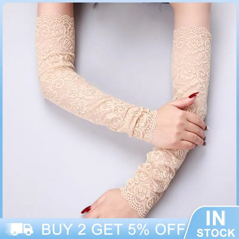

Summer Loose Lace Ice Sleeves Uv Blocking Sports Protectors Lace Fabric Ice Silk Sleeves Womens Long Sleeves Free Size Antiskid