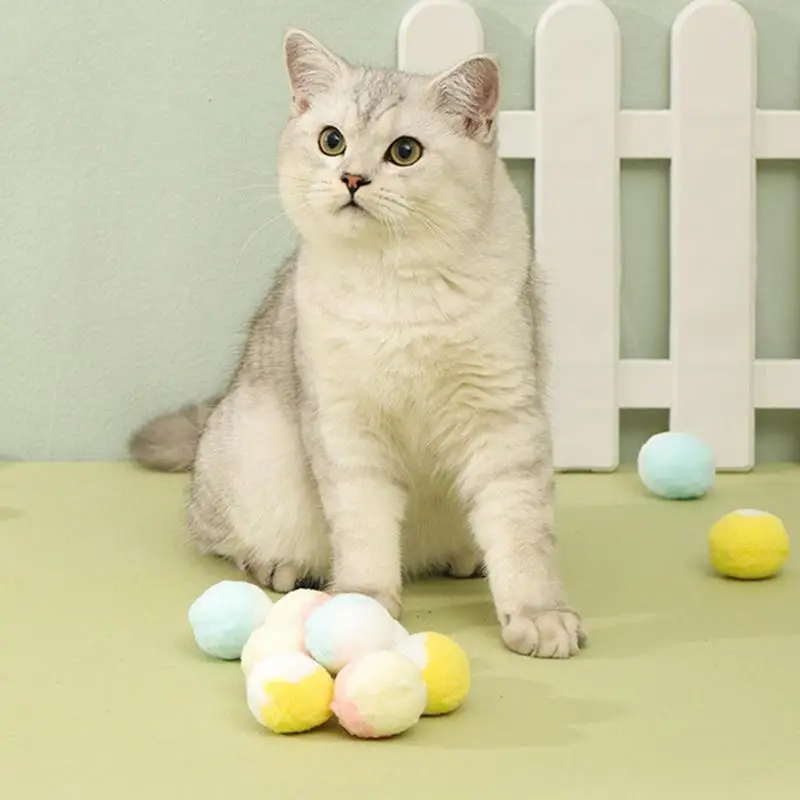 

12pcs Cat Toys Plush Balls Soft Quiet Colorful Ball Kitten Chew Toys Scratch resistant Interactive Pet Toys Indoor Pet Supplies