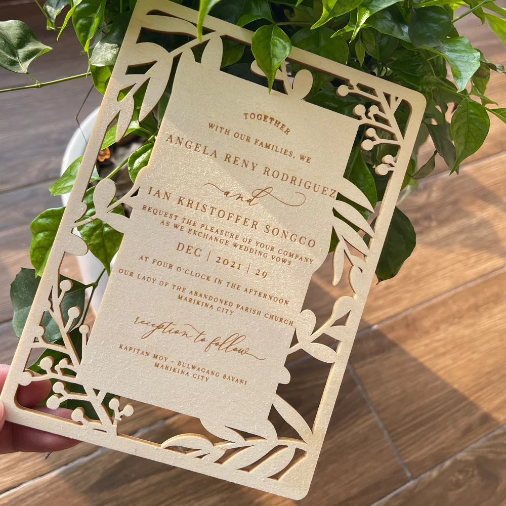 

Personalized custom laser cutting engraving wooden invitation greeting card wedding invitation menu card wedding party supplies